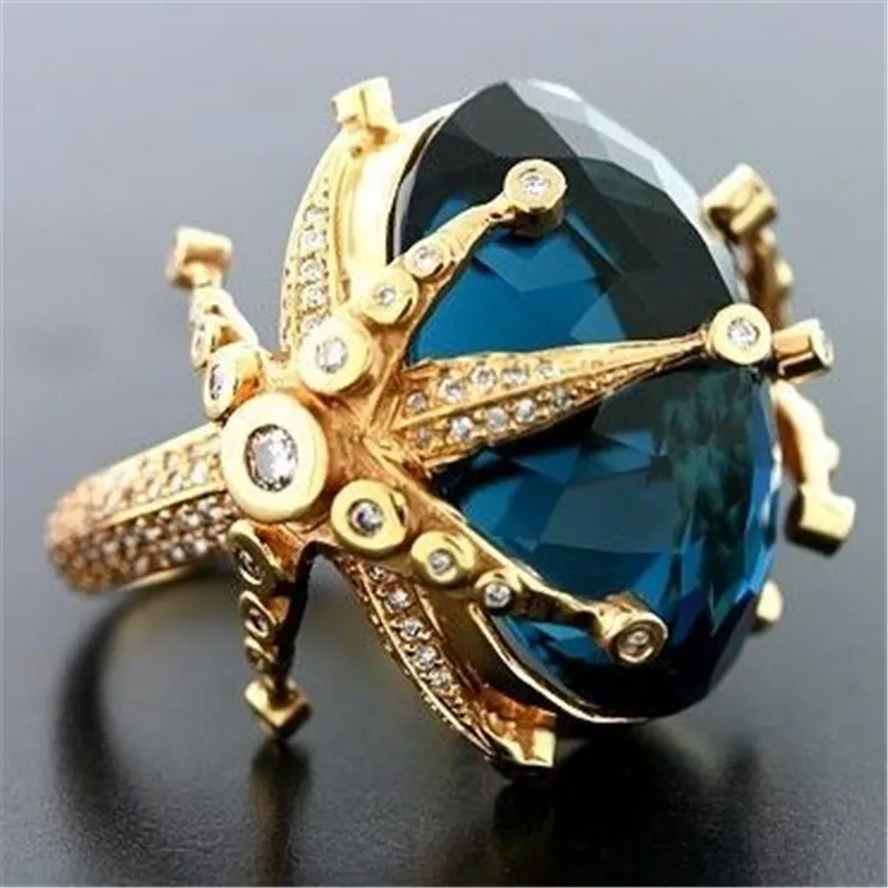 Anel de diamante safira ouro amarelo 14k para mulheres pedra topázio azul pavão joias delicadas bizuteria anillos anel de casamento pedra preciosa 201112