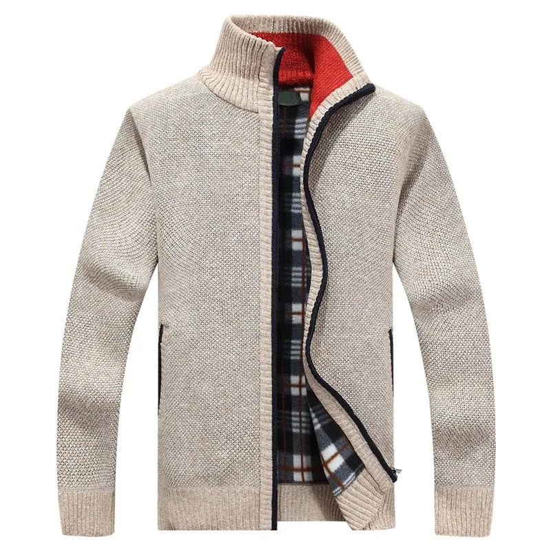 Autumn Winter Jacket Men Sweater Warm Cashmere Wool Zipper Cardigan Coat Dress Casual Knitwear Male Clothes 201104