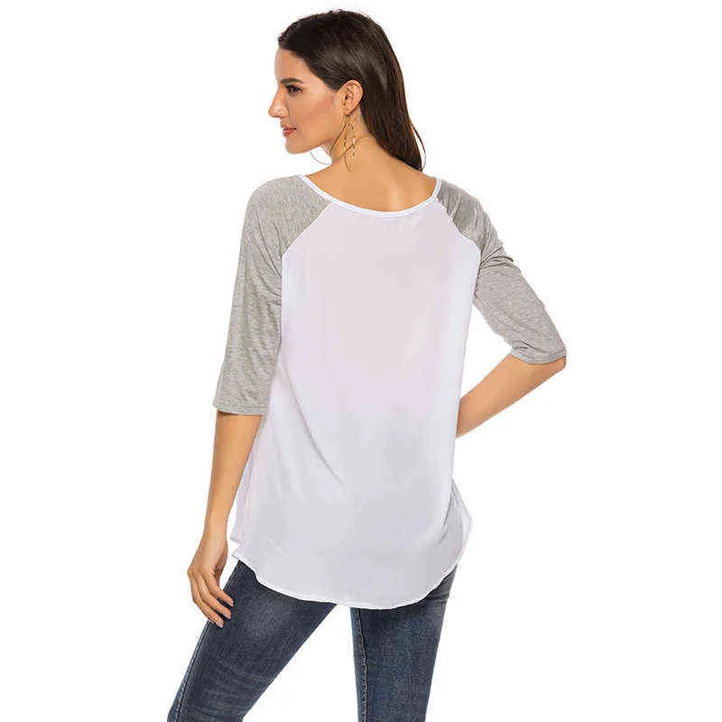 새로운 오는 얇은 여름 캐주얼 여성 티셔츠 반 소매 패션 패치 워크 느슨한 불규칙한 여성 의류 여름 셔츠 탑스 G220228