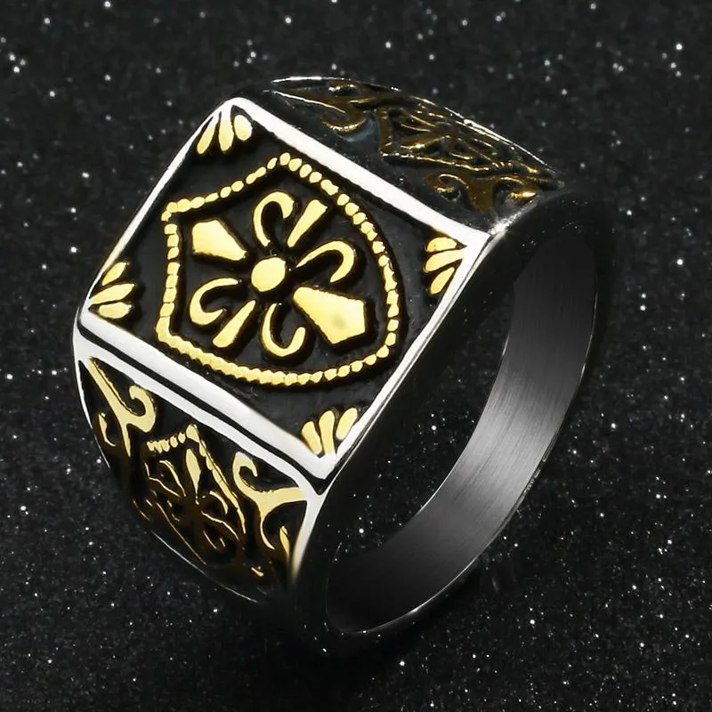 Fashion Gold Color Fleur de Lis Shield Pierścień Srebrny kolor CREST Pierścień Crest Pierścień biżuterii ze stali nierdzewnej Rozmiar 7-1210S