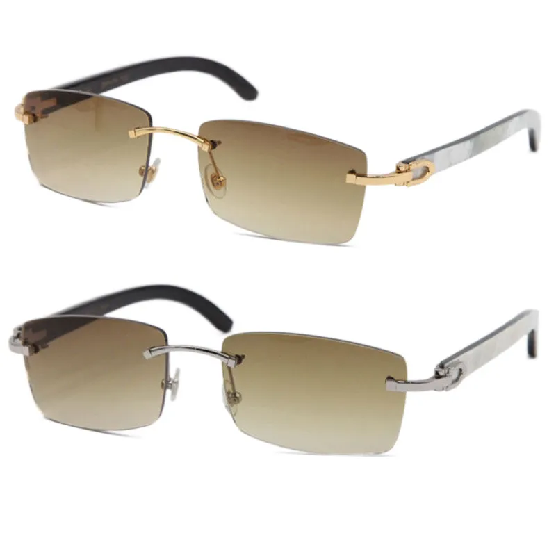 Nouveaux lunettes de soleil sans bordure carré en métal, rayures verticales en noir et blanc authentiques verticales de corne de corne 18k frame en or femme 263p