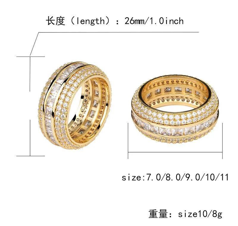 Neue Mode 18k Gold Weißgold Blingbling Cz Zirkonia Full Set Finger Band Ring Luxus Hip Hop Diamant Schmuck Ring für M250r