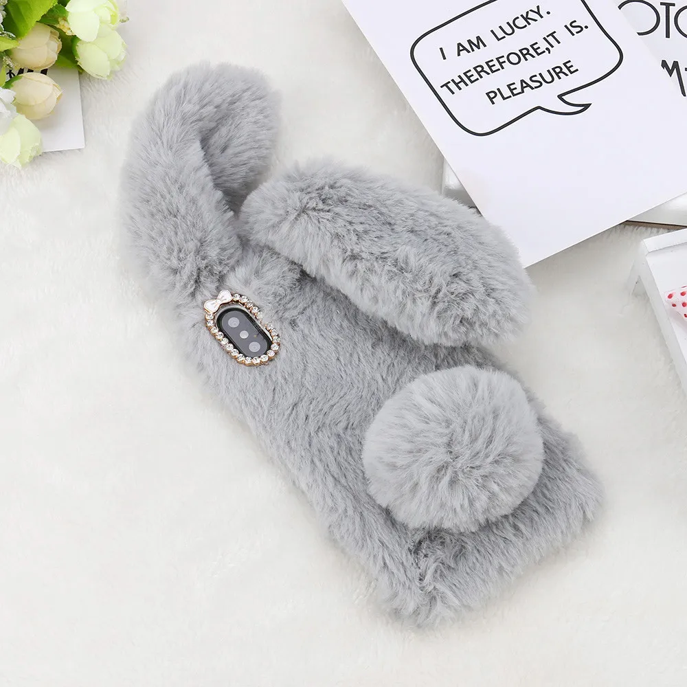 Bunny Coniglio Pelliccia Peluche Fuzzy Soffici Custodie Morbide iPhone14promax 14PRO 14plus 14 13promax 13pro 13 12 11 Pro MAX XR Lana Finta Lux6111562