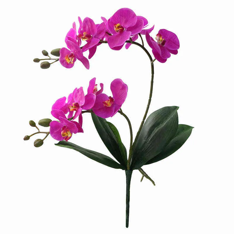 JAROWN Artificial Flower Real Touch 2 Branch Orchid Flowers with Leaves Latex Wedding Decoration Flores (2)