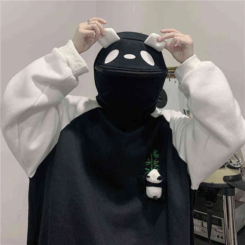 Harajuku kvinnor hoodie panda pullover vinter oversize casual par sweatshirts höst broderi lös topp docka dekoration 5xl w220221