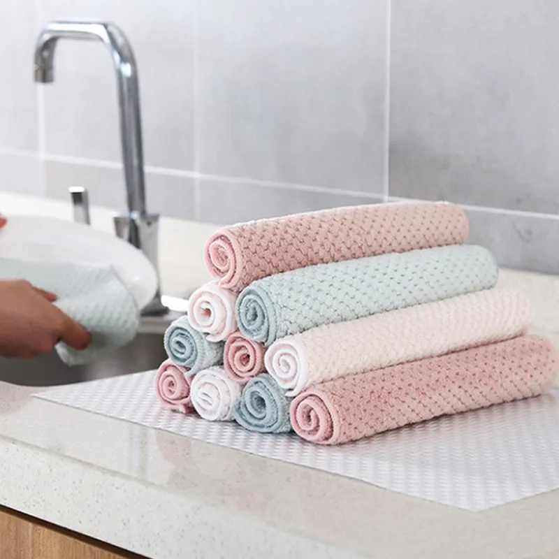 New Soft Fleece Cleaning Towel 25 x 25cm Absorbable Glass Home Kitchen Cleaning Cloth Wipes Table Window Car Dish Towel T200612