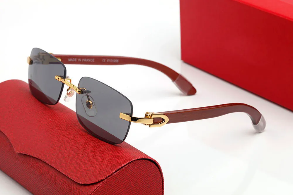 Brand Designer Sunglasses Mens Retro Vintage Eyeglasses Rectangle Frameless Rimless Wood Bamboo Sunglass Frames Womens Fashion Met276S