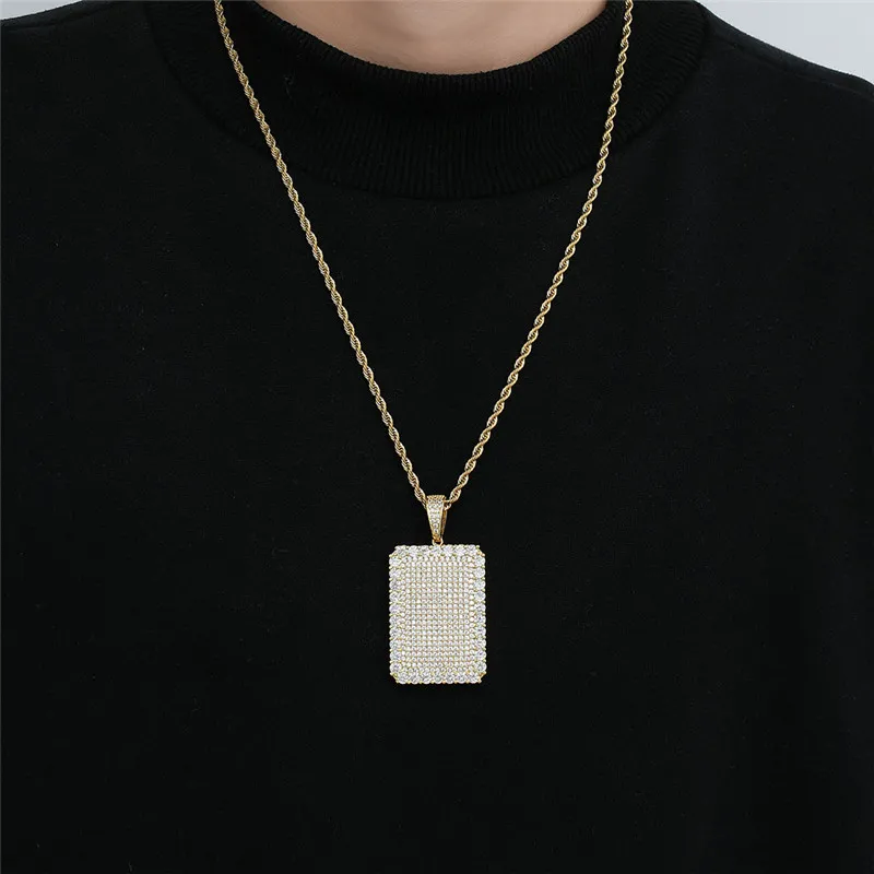 Collier militaire en Zircon carré glacé pour hommes, pendentif, plaqué or et argent, bijoux Hip Hop, cadeau 296h