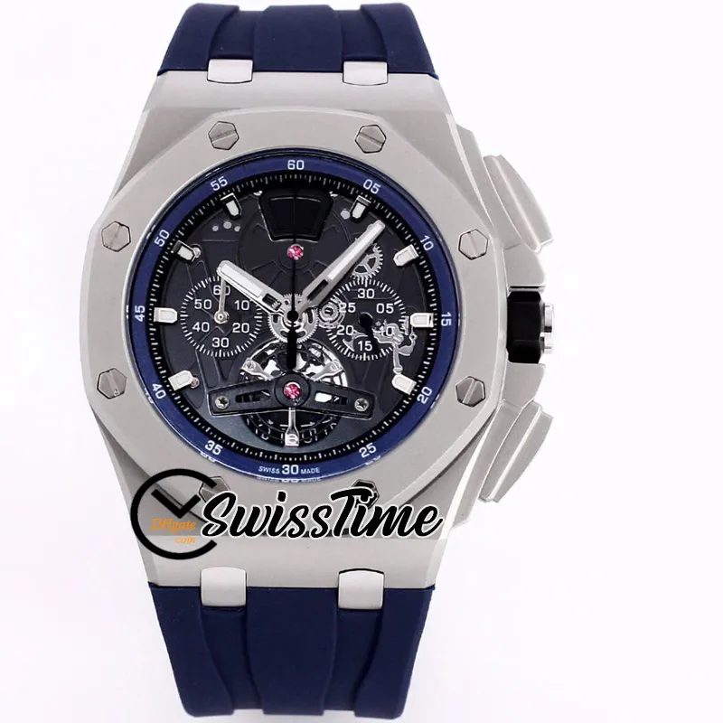 26407 Quartz Chronograph Mens Watch Blue Inner Skeleton Dial Stopwatch Titanium Steel Case Blue Rubber Luxury Watches 2022 SwissTi2173