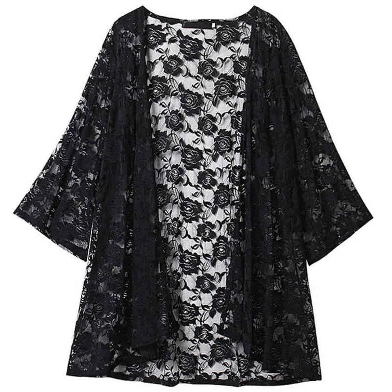 Elegancki Vintage Kimono Kardigan Koronki Damska Koszula Haftowana Plaża Odzież Odzież Sceniczna Cardigan Plus Size Bluzka Kobiety H1230