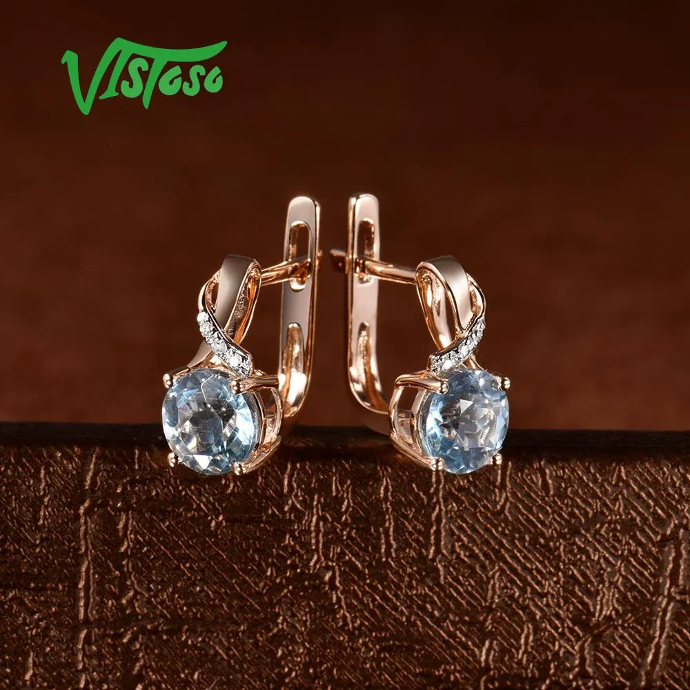 Set di gioielli donna Pure 14K 585 oro rosa scintillante cielo blu topazio orecchini di diamanti anello ciondolo set gioielleria raffinata
