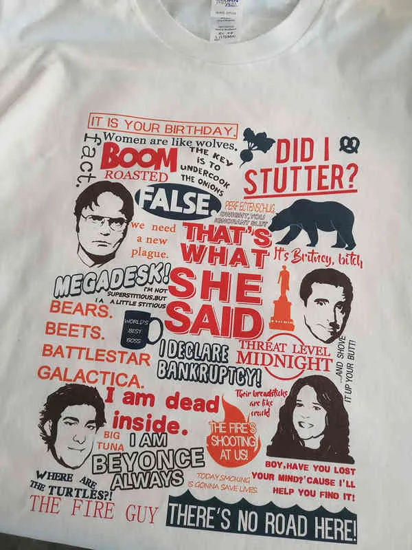 O escritório TV Dwight Schrute T-shirt de mangas curtas Moda camiseta Imprimir 100 por cento de algodão camiseta Y220214