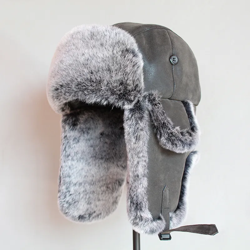 Tuzak şapkaları bombacı kış erkekleri sıcak Rus ushanka şapkası kulak flep pu deri kürk kapak kulağı kadınlar için 220901