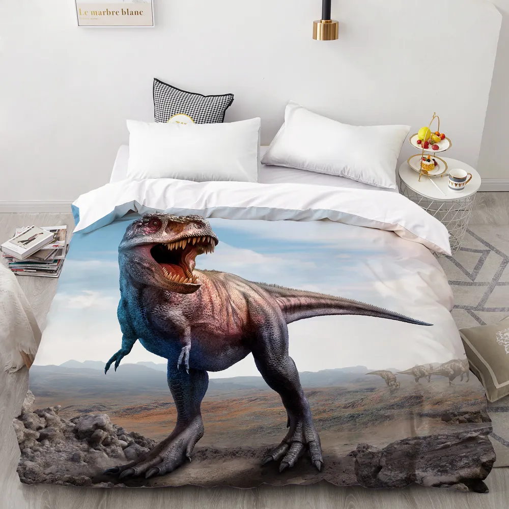 HD Digital Printing Custom Däcke Cover Comporter Quilt Filt Case Single Bedding Cartoon Dinosaurs Drop LJ201015