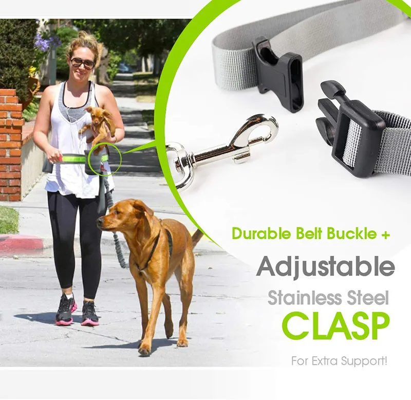 Benepaw Reflective Handsfree Dog Leash With Two Storage Bags Adjustable Waist Elastic Pet Running Leash For Medium Big Dogs LJ201112