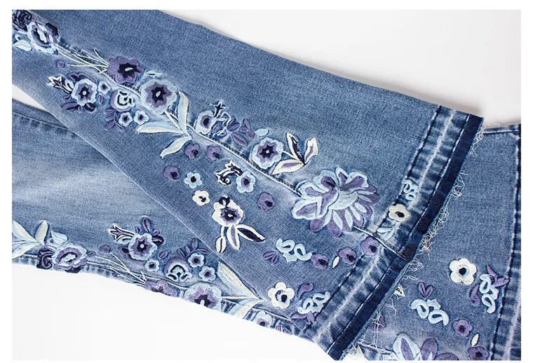 Logami Цветочная вышивка скинни Джинсы Женщина Винтаж Волшебные джинсовые штаны 220310