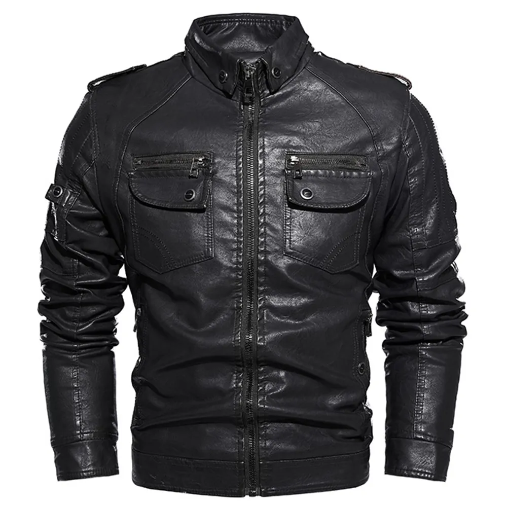 Men Winter Coat Vintage Leather Justic Mens Fall Coat Outwear Fashion Tops Zipper Biker Jacket Chaqueta de Cuero Para Hombre 201127