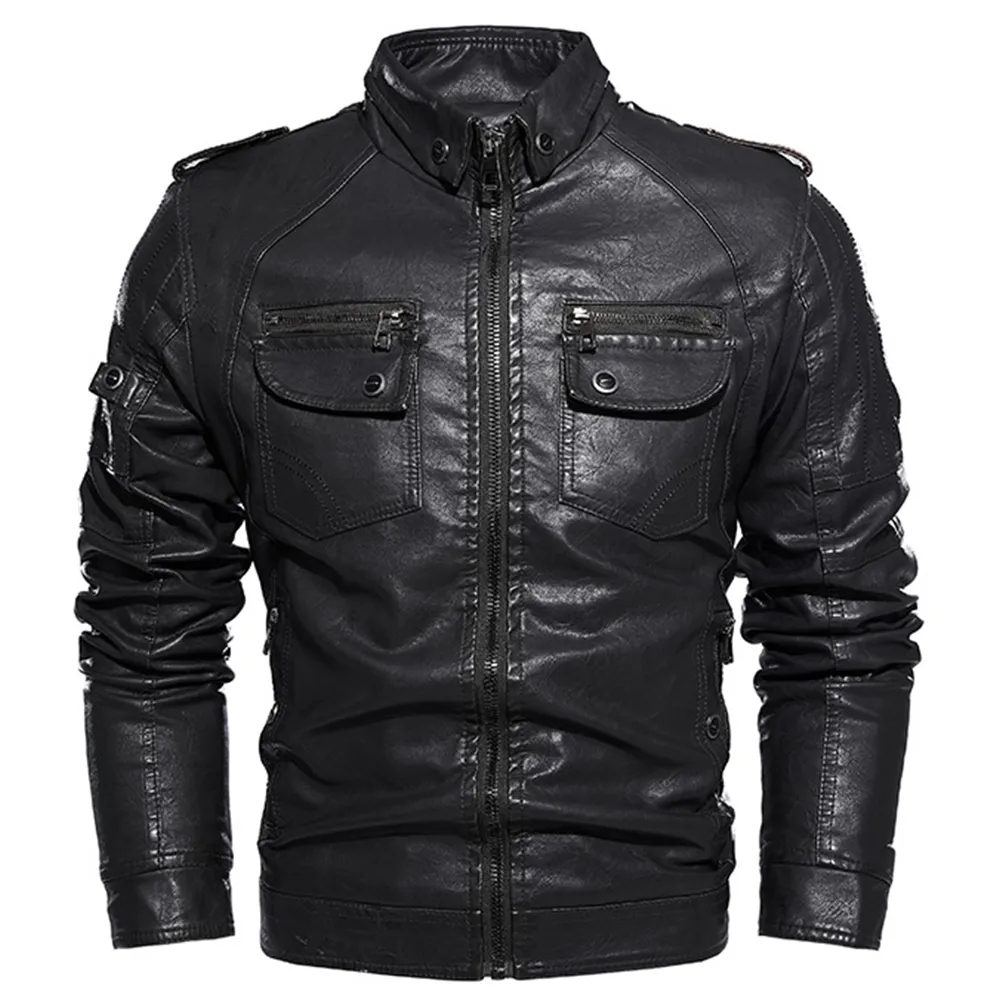 Sonbahar Kış Deri Ceket Erkekler Deri Bombacı Ceket Motosiklet Ceket Adam Vintage Ceket Kürk Çizeli Sıcak Out Giyim Plus Boyut 201127