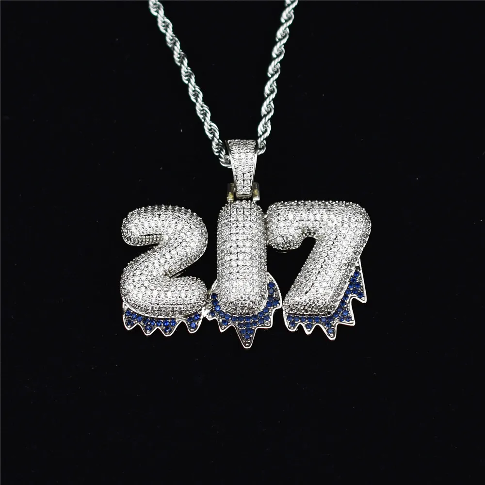 Nombre personalizado Fondo azul Letras colgantes Collares Zircon Hip Hop Joyería con oro Plata 24 pulgadas Cuerda Chain226C