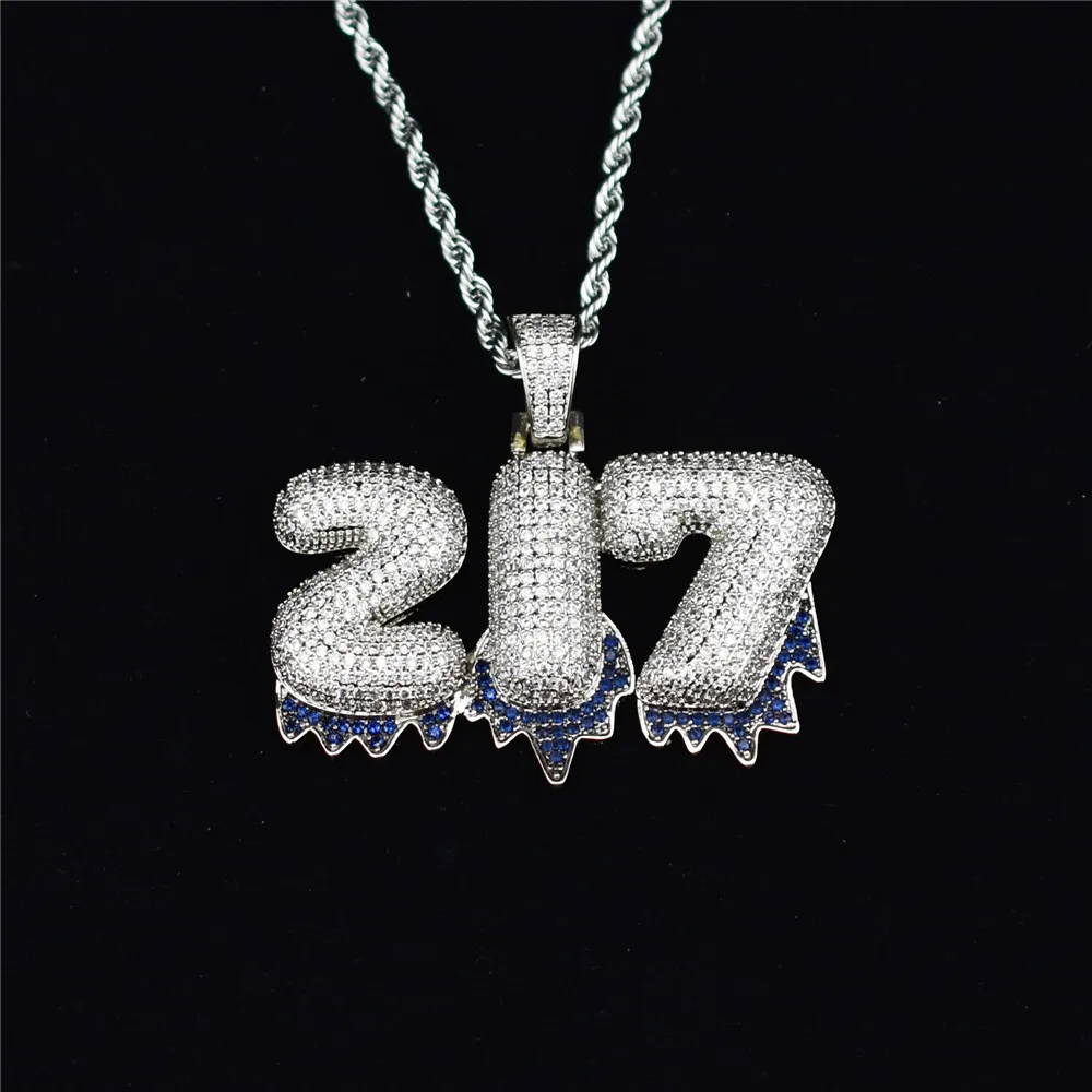 Nome personalizzato Lettere inferiori blu Pendenti Collane Gioielli hip-hop in zirconi con catena in corda da 24 pollici in argento dorato347Q