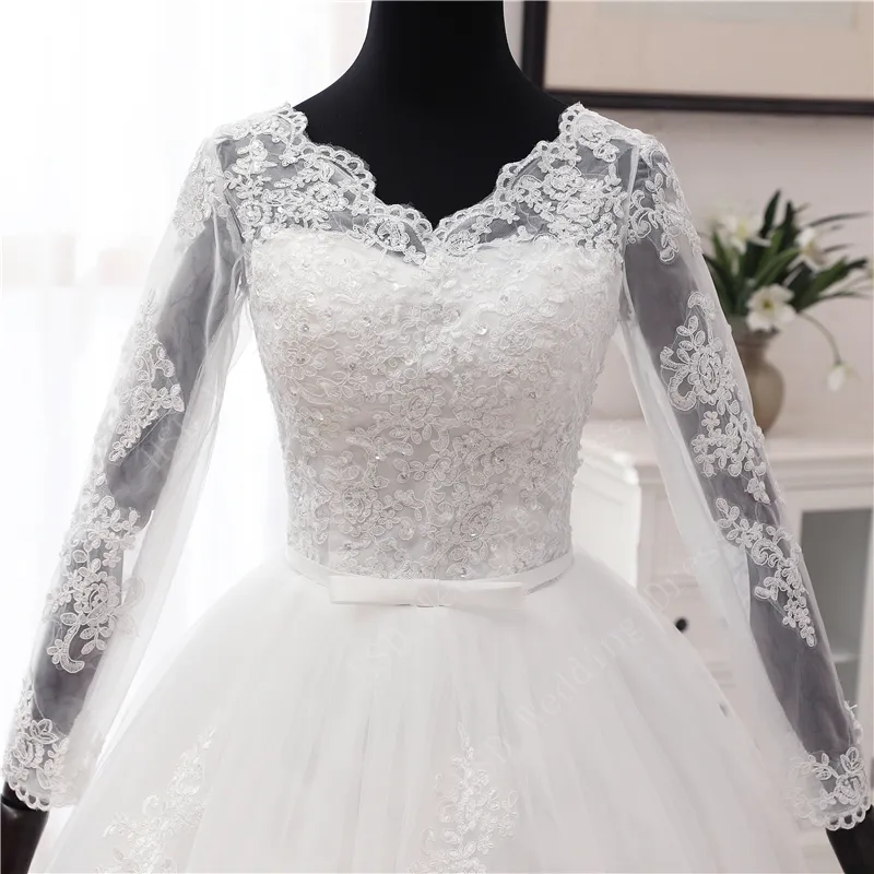 Nouveau printemps dentelle appliques robes de mariée à manches longues Vestidos De Novia 2021 blanc col en v princesse mariée robes de mariée grande taille