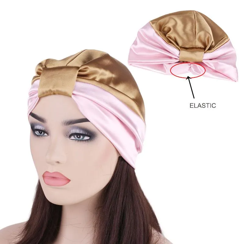 6 kleuren Boog Dubbele Zijde Elastisch Baden Slaap Satijn Salon Motorkap Voor Nachthaar Hoed Natuurlijk Krullend Haar Voor Vrouwen hoofd Wrap Cap1236B