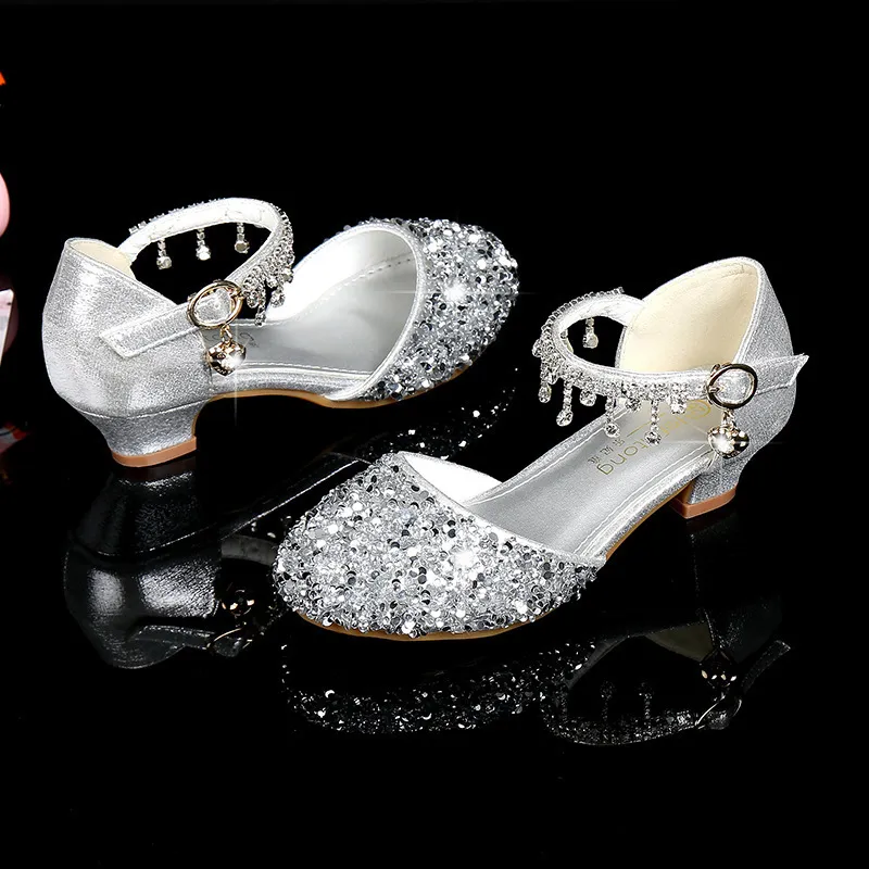 Ulknn Kız Glitter Sandalet Çocuk Yüksek Topuklu Ayakkabı Çocuklar Performans Kristal Bebek Catwalk Prenses 220225