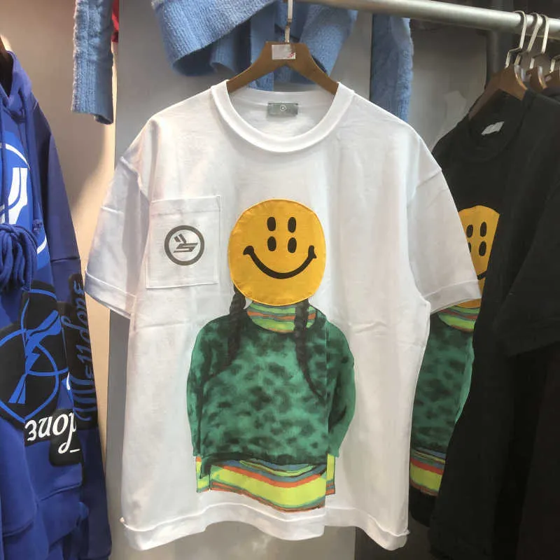 Homens camisetas Gaojiechao marca crianças rei retrato de retrato sorriso remendo para homens e mulheres amantes algodão solto com manga curta t-shirt