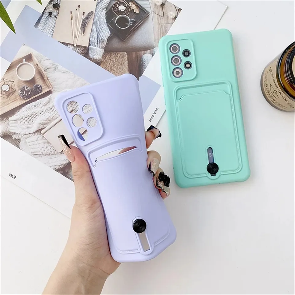 TPU Andra generation Kortväskor för Samsung A51 A82 A72 A52 A32 A22 A02S A12 Tunn Soft Cover Candy Case S21 Ultra Plus S20 Fe