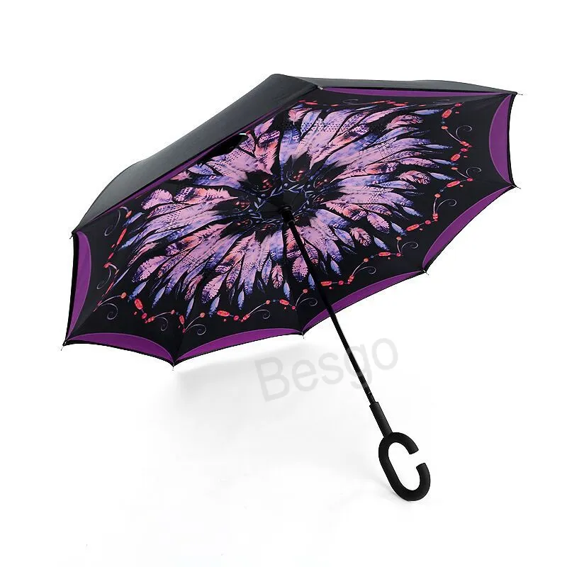 Dubbele laag omgekeerde paraplu's omgekeerde winddichte zonnige paraplu met c handgreep unisex bend handgrepen paraplu draagbare regenval uitrusting bh6125 tyj