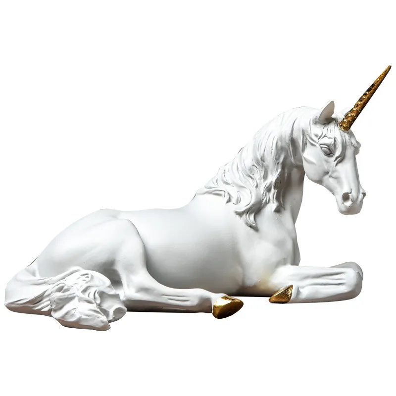 Nordic resina bianco unicorno cavallo scultura arte moderna figurine decorazioni la casa soggiorno fata decorazione del giardino regalo bambini 201125