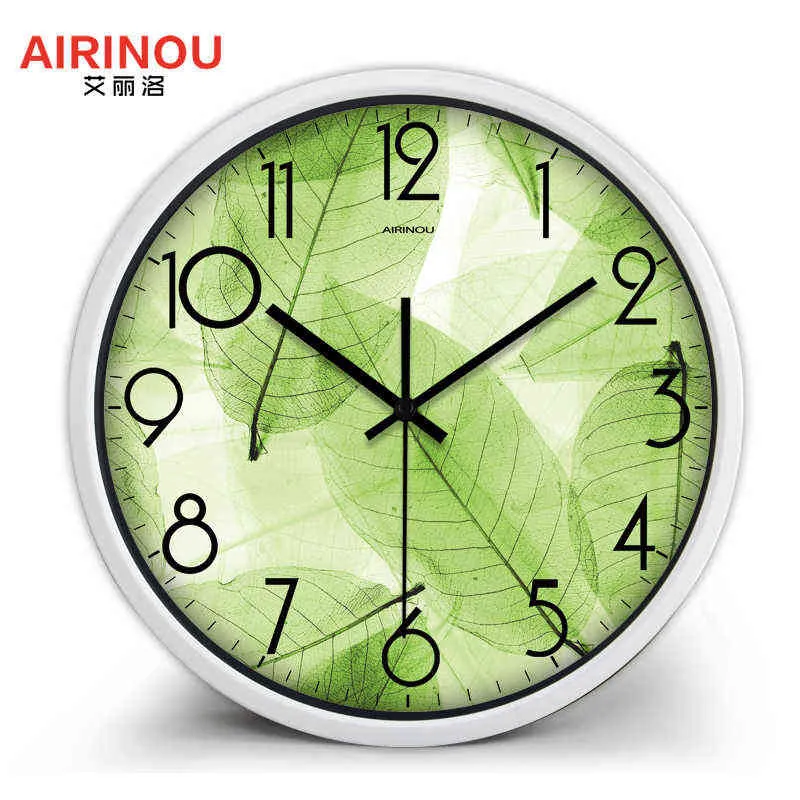 Airinou New Design Green Wall Clock Translucent Leaf Nature Quite Living Room Quartz Glass Silent Home Decor Clock H1230