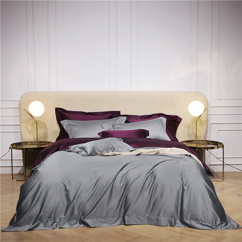 High End Premium 1000TC Egyptian Cotton Reverisible Duvet Cover Queen King 4/Luxury Soft Bedding set Bed sheet Pillowcases T200706