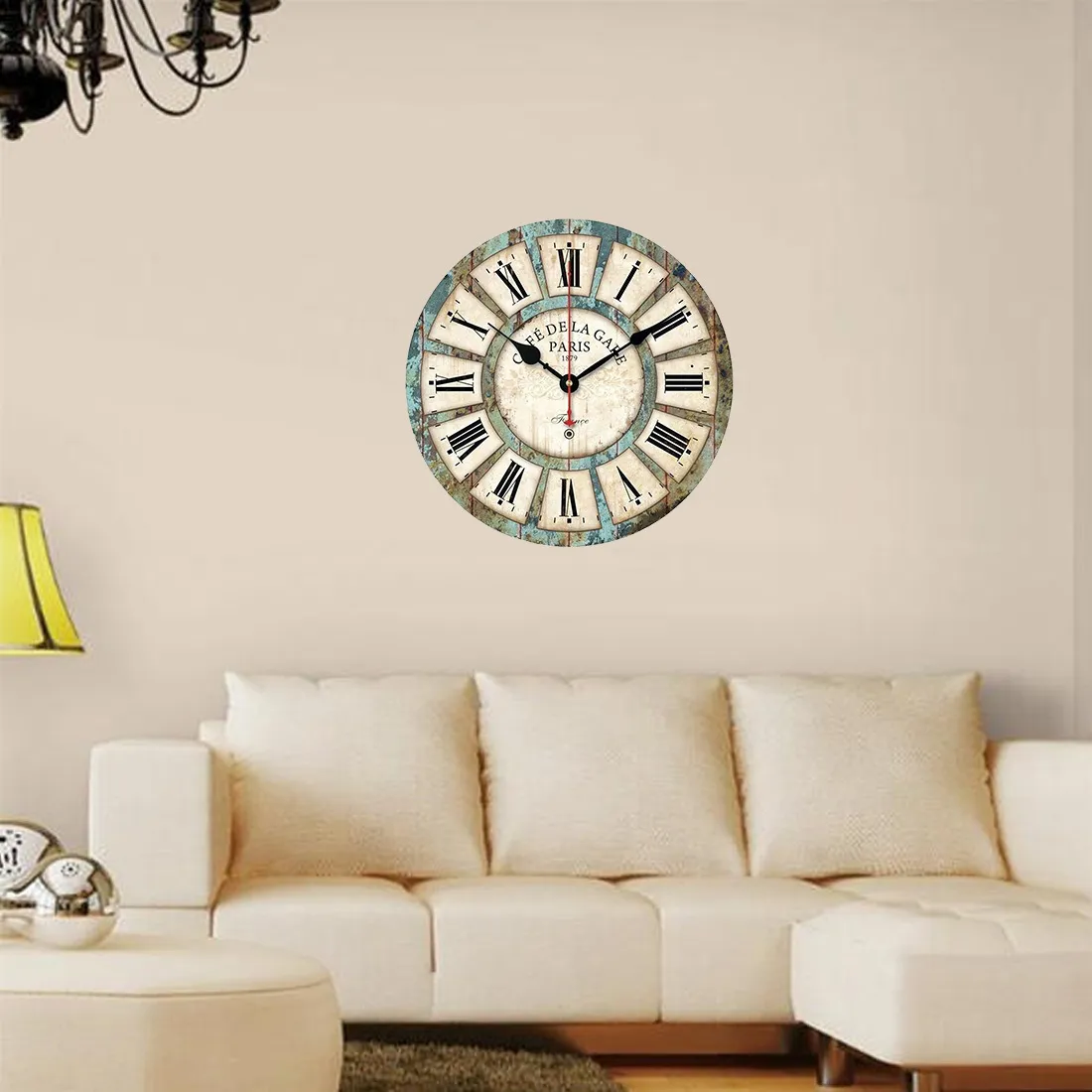 Creative rond bois horloge murale quartz support horloge décoration de la maison salon décor style européen vintage LJ201204