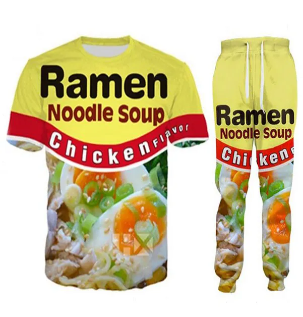 Vente en gros - 2022 New Fashion Casual Chicken Ramen Noodle Soup 3D All Over Print Survêtements T-Shirt + Joggers Pantalon Costume Femmes Hommes @ 047