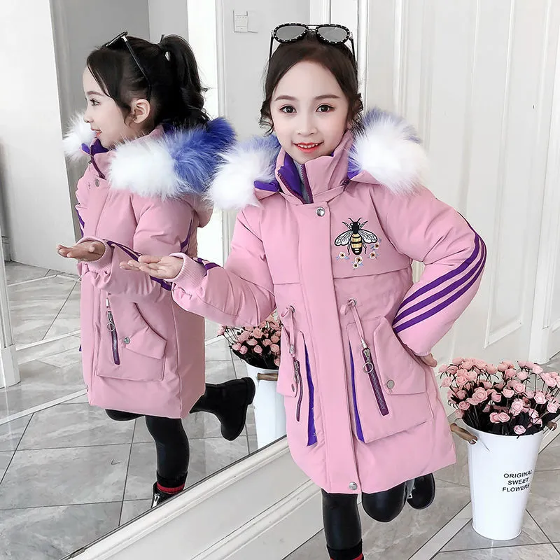 女の子の冬のジャケットウォームコート衣類厚いパーカーの子供たち039S冬用ジャケットキッズビッグファーフードアウターウェア416YEARS 201106570633