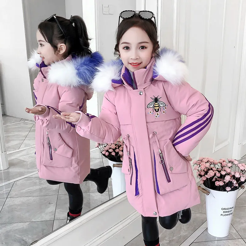 Mädchen Winterjacke Warme Mantel Kleidung Dicke Parkas Kinder Winterjacken Kinder Große Pelzkapuze Oberbekleidung Für 4-16 Jahre 201102