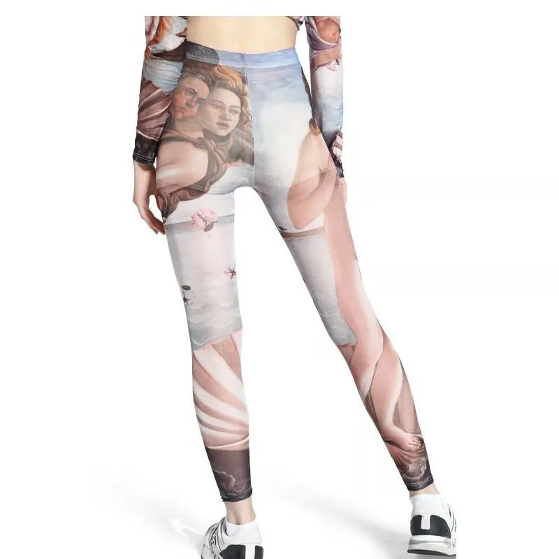 GetSpring Women Leggings Print mesh High Waisted Leggings Slim Long Womens Leggings loose plus Ladies Bottoming Pants New 201014