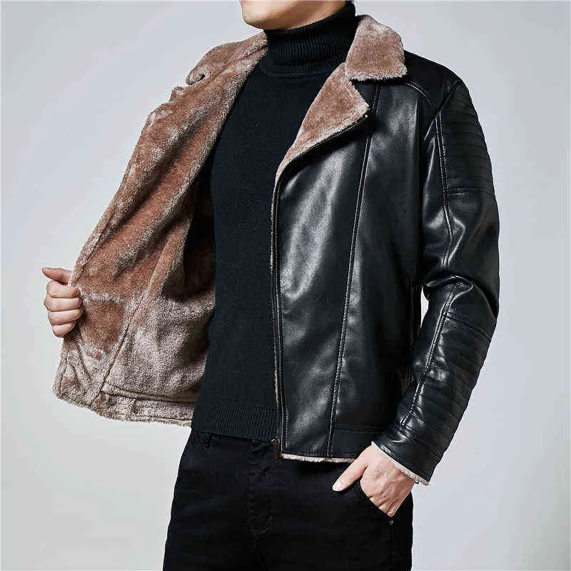 Hiver Hommes Veste En Cuir Hommes Hiver Automne Mode Moto PU Vestes En Cuir Mâle Punk Cool Zipper Poches En Cuir Manteaux 211222