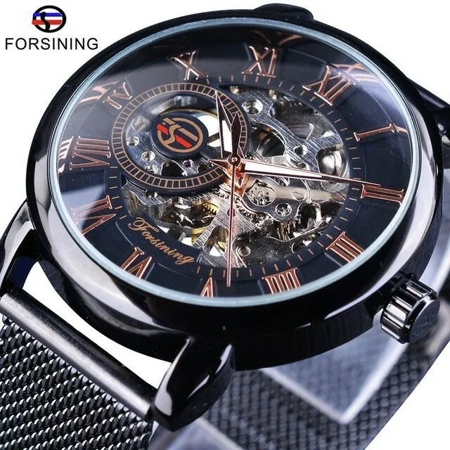 Ny Forsining Fusini Foreign Trade Popular Style gränsöverskridande manuell ihålig mekanisk klocka Mens Steel Belt Watch Wristwatche2432
