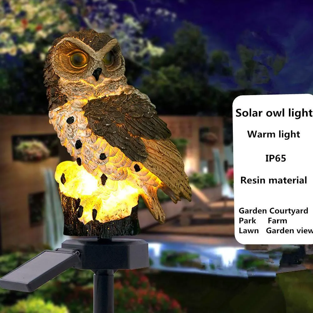 Hibou lumière solaire avec panneau solaire LED faux hibou étanche IP65 extérieur LED à alimentation solaire chemin pelouse cour lampes de jardin décor T200117239j