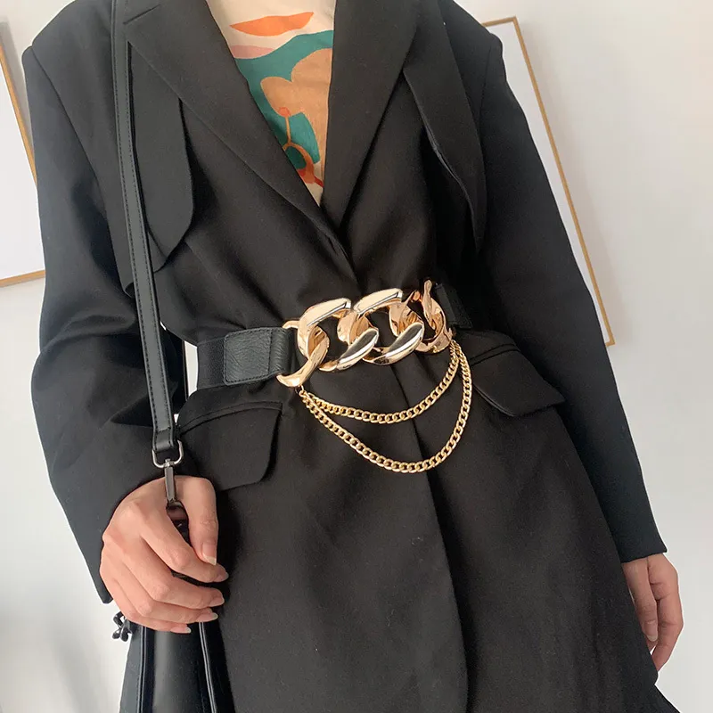 Cinture elastiche di moda le donne Designer Luxury Brand PU Catena spessa Cintura in vita Abito Cappotto Maglione Lady Cintura decorativa 22026385297