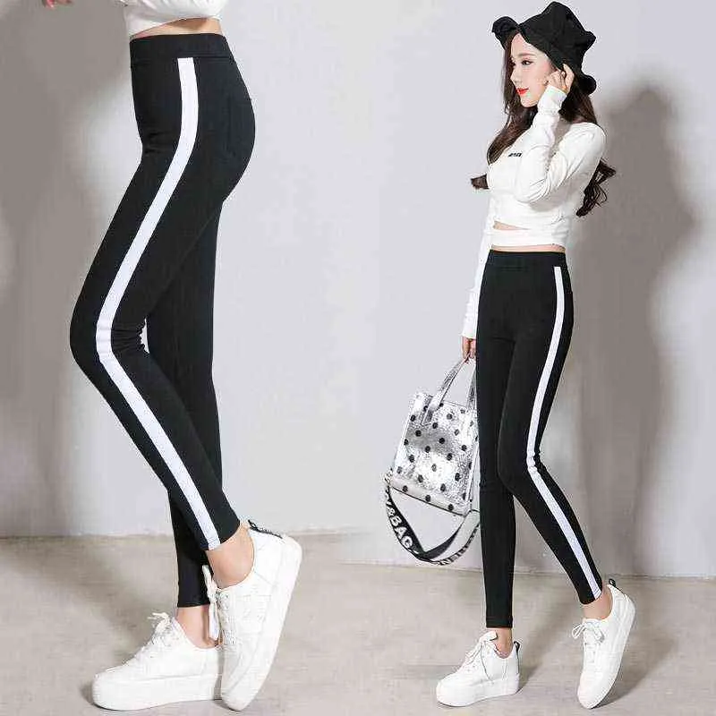 Slimma elastiska tighta byxor för kvinnor, flickor, randiga Leggings Yogabyxor Sportkläder Träningsbyxor H1221