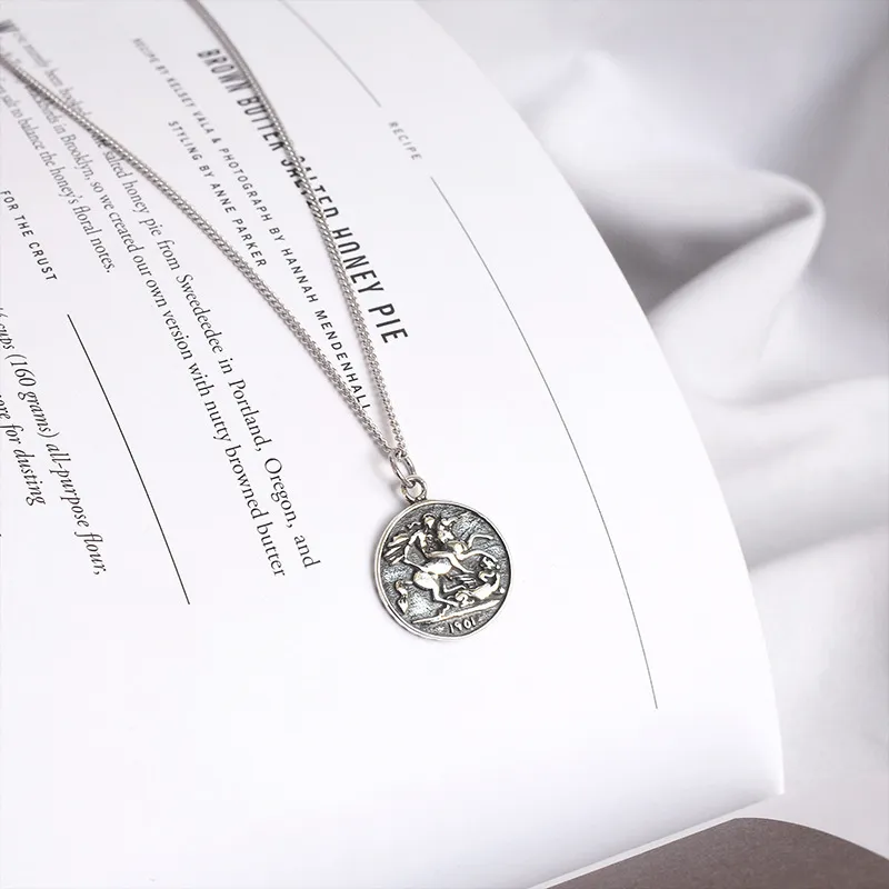 Silvologie Sterling 925 Zilver 60 cm Elizabeth Winter Lange hanger ketting Emboss Figuur Coin ketting voor vrouwen verjaardagsjuwelen Q344V