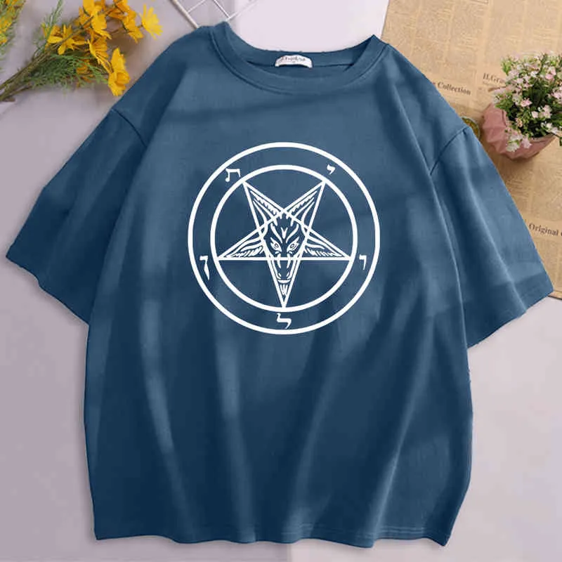 Готовая пентаграмма готическая оккультная сатана Новая мужская мода с коротким рукавом круглый воротник футболка мужчина классные уличные тройники