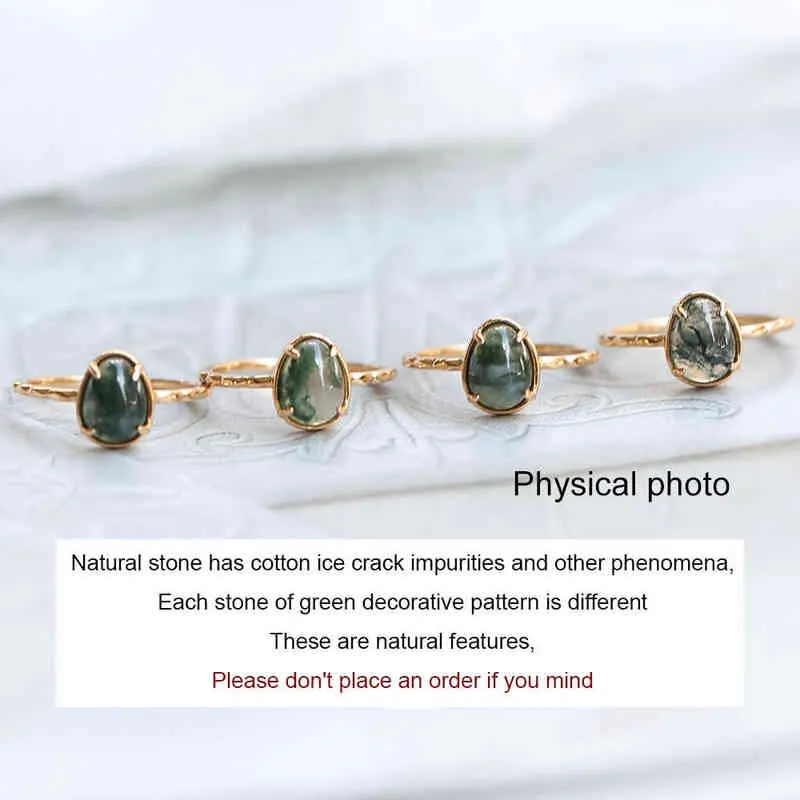LAMOON Natural Green Moss Agate Ring For Women Vintage Gemstone Rings 925 Sterling Silver Gold Plated Jewelry Accessories RI007 211217