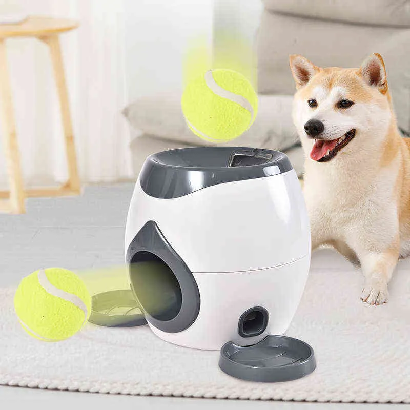 Tennis Launcher Pet Dog Feeding Interactive Toy Automatic Throwing Machine for Food Reward with 2 Balls Slow Feeder for Dogs 220209