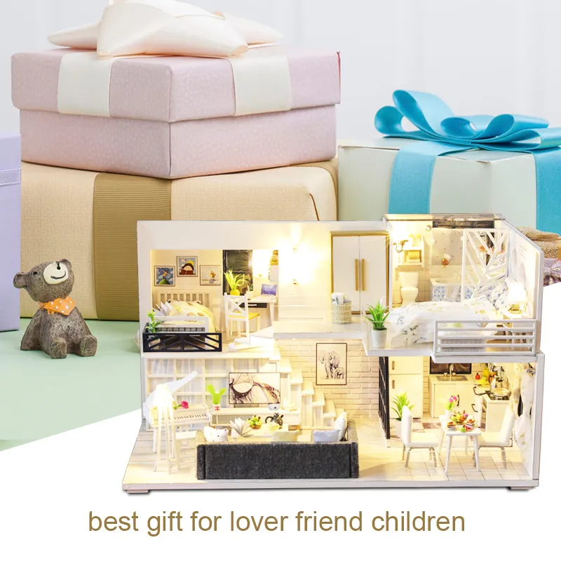 CUTEBEE DIY Dollhouse Maisons de poupée en bois Maison de poupée miniature Kit de meubles Casa Music Led Jouets pour enfants Cadeau d'anniversaire M21 LJ201126