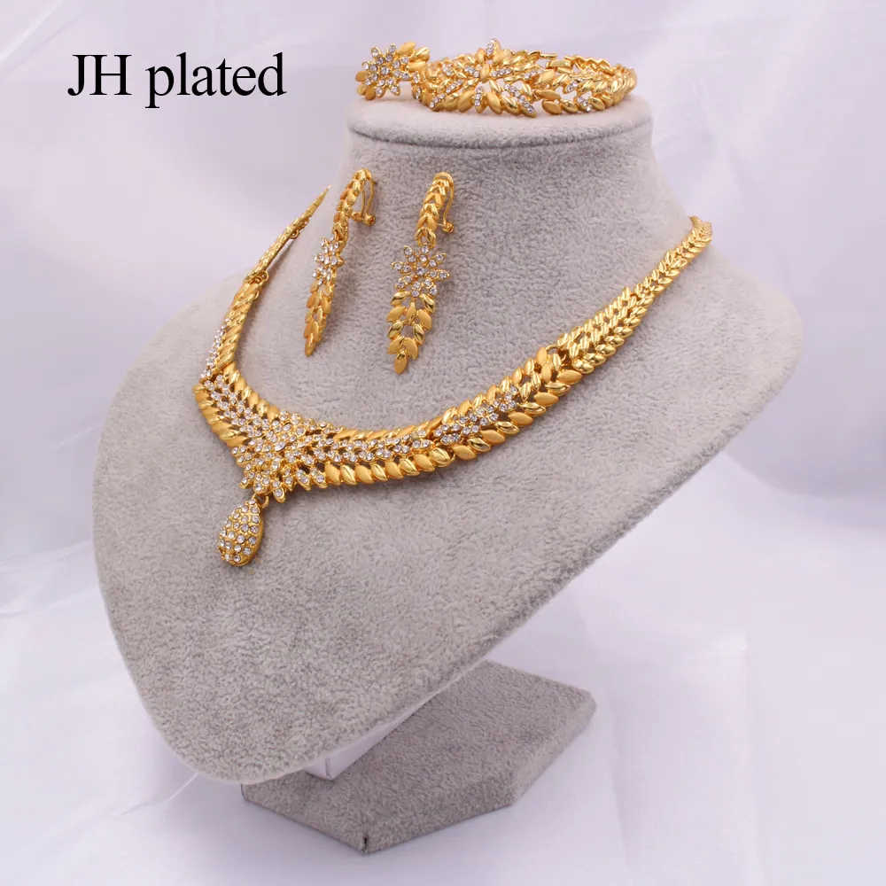 Zestawy biżuterii dla kobiet Dubaj 24K Gold Color India Nigeria Wedding Gifts Naszyjnik Bransoletka Pierścień Pierścień Etiopia 2014341739