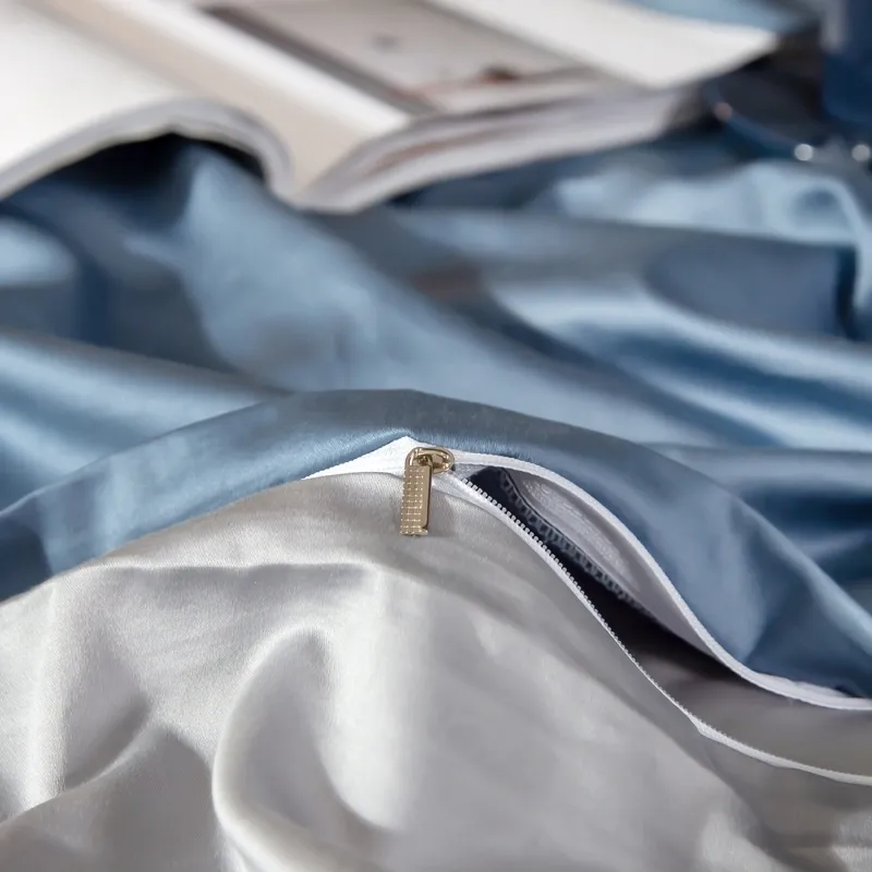 Egyptisk bomull mjuk duvet täckningsduk set garn färgad vanlig reversibel comfy och mjuk familj sängkläder med dragkedja slips t200706